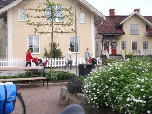 A family on a walk, dropping in to use the facilities.